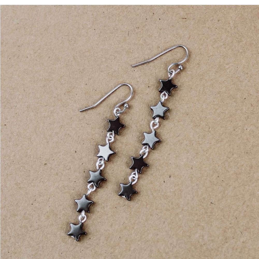 My Saint My Hero Stella Drop Earrings Hematite Be Kind Humankind Collection NWT
